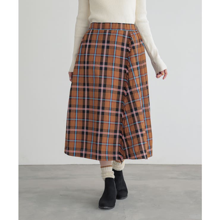 キャメル | n'OrLABELフリンジチェックプリーツスカート | osharewalker