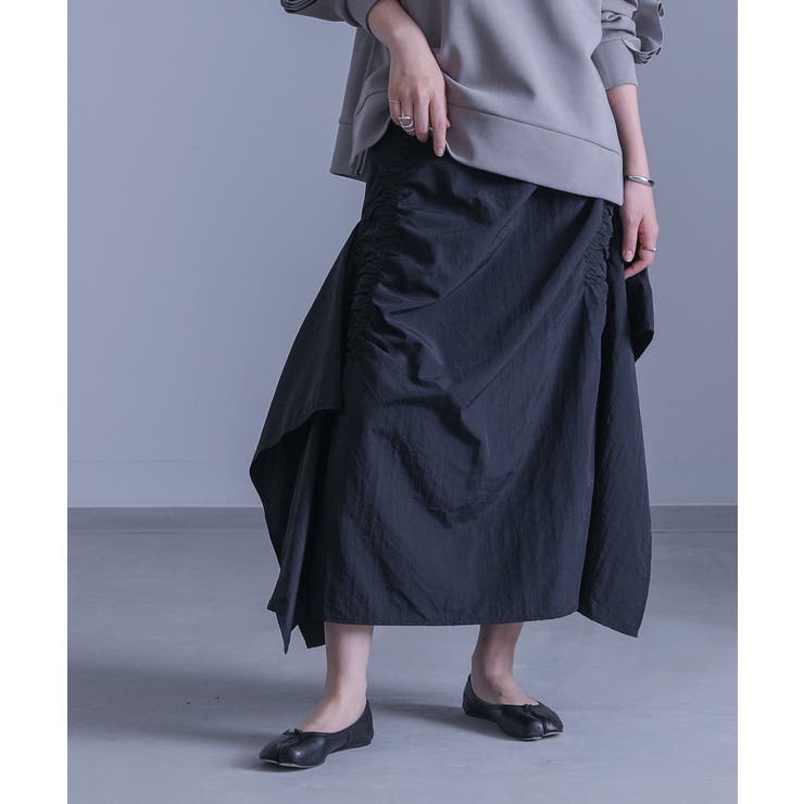 ブラック | kOhAKUアシンメトリーシャーリングスカート | osharewalker