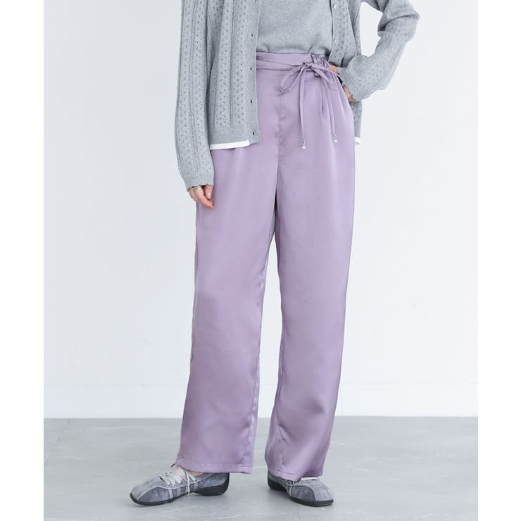 ラベンダー | somari imaginationフェイクパールベルト付きサテンカーブパンツ | osharewalker