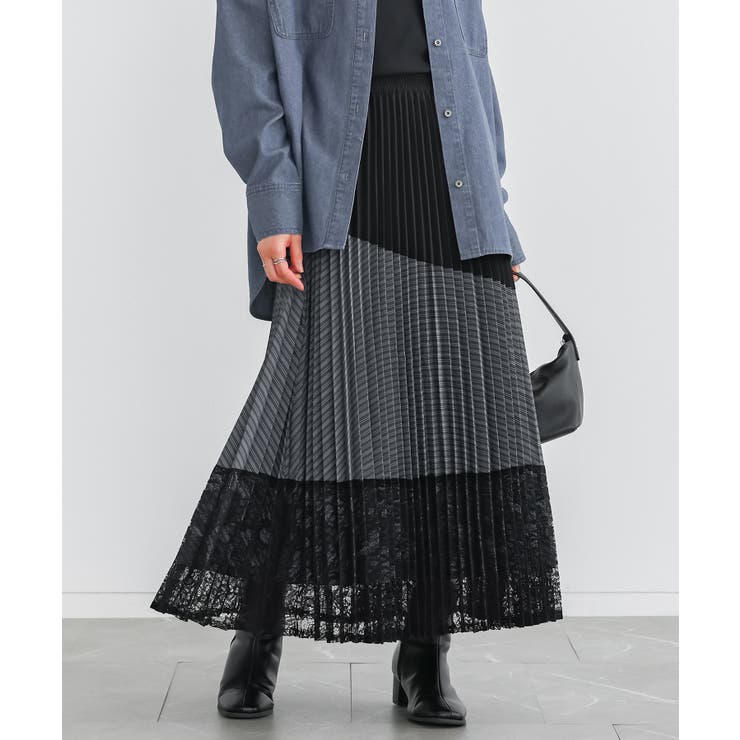 ブラック | n'OrLABEL異素材プリーツ切替スカート  | osharewalker