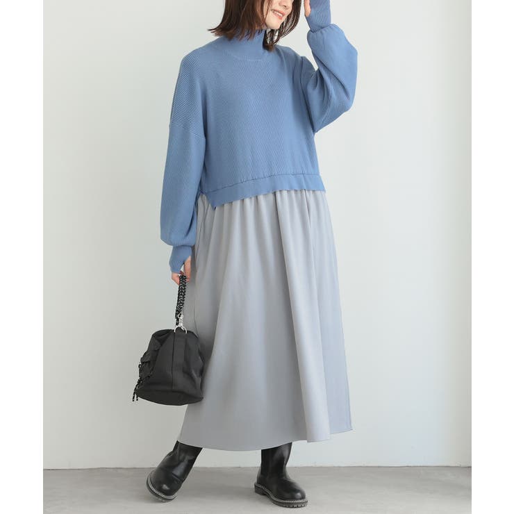 ライトブルー | n'OrLABELタートルネックドッキングニットワンピース | osharewalker