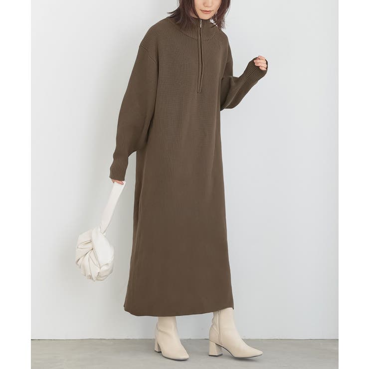 カーキ | n'OrLABELハーフジップニットワンピース  | osharewalker