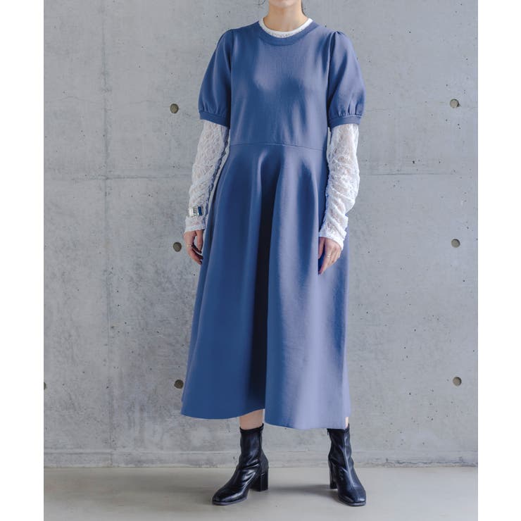 ブルー | somari imagination立体フレアスポンジニットワンピース  | osharewalker