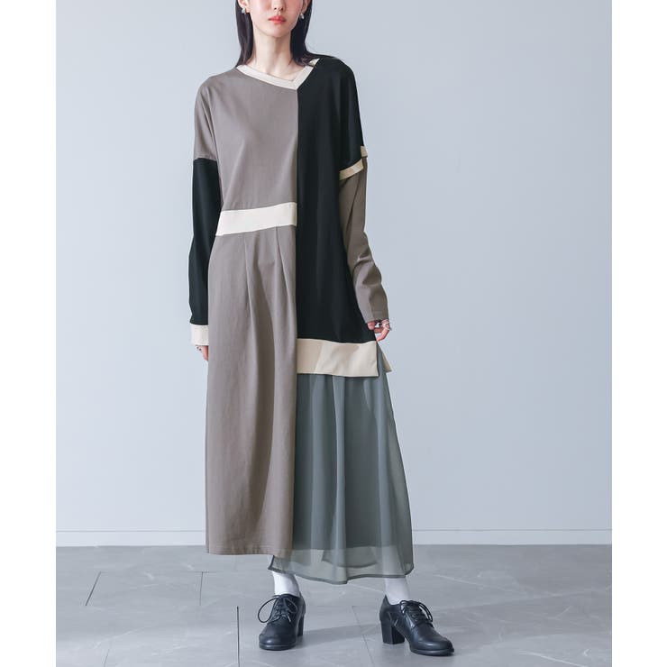 グレー | kOhAKU配色カットソーワンピース  | osharewalker