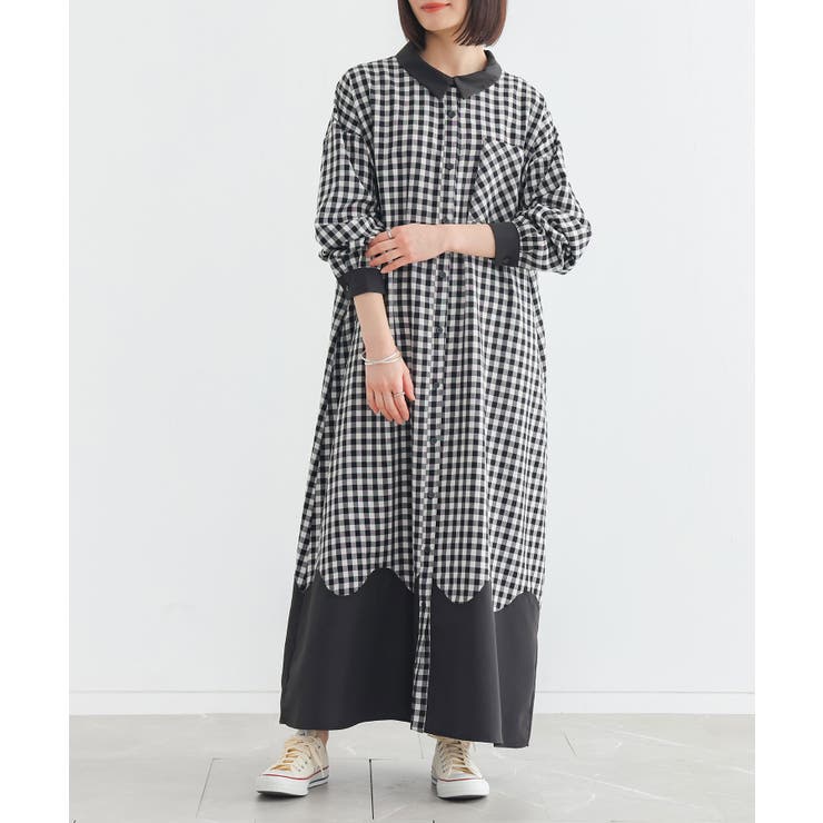 ブラック | n'OrLABELウェーブ切替ギンガムチェックワンピース  | osharewalker