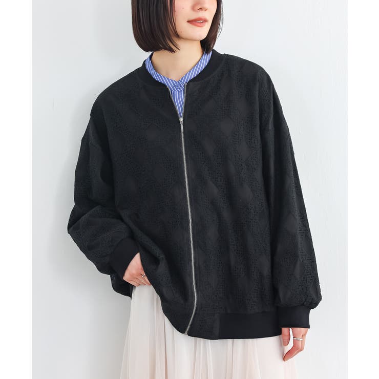 ブラック | n'OrLABEL幾何柄レースブルゾン  | osharewalker