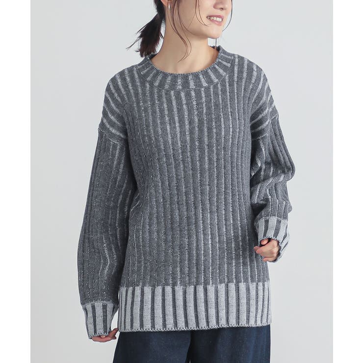 n'OrLABEL二重臼配色リブ編みニット [品番：MITW0017798