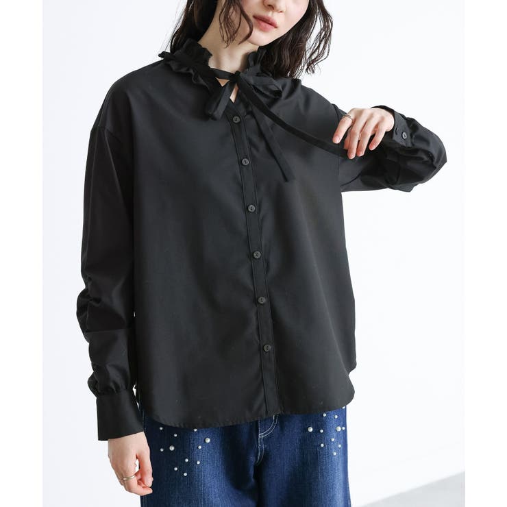 ブラック | somari imagination襟フリルボウタイブラウス | osharewalker