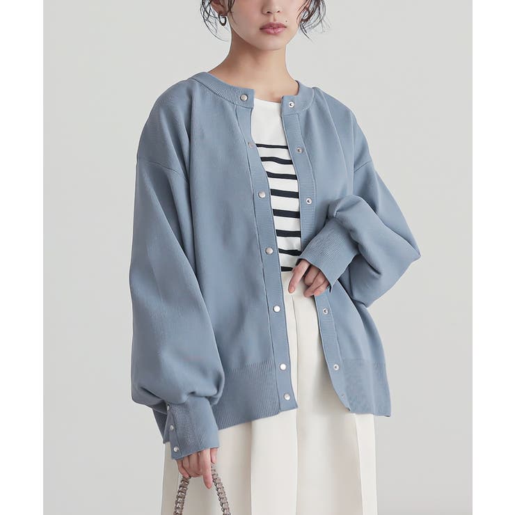 サックス | n'OrLABELボリュームスリーブ配色カーディガン  | osharewalker