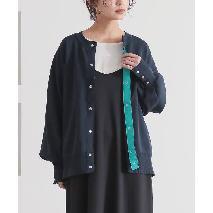 ネイビー | n'OrLABELボリュームスリーブ配色カーディガン  | osharewalker