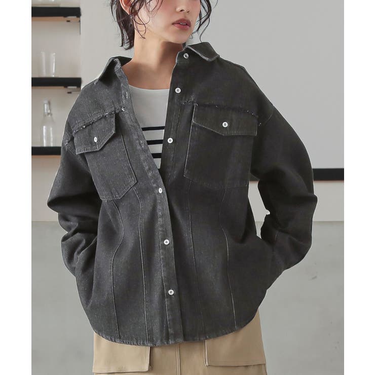 ブラック | n'OrLABELフリンジデニムシャツ | osharewalker