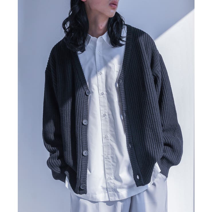 ブラック | MDR畦編みVネックカーデ  | osharewalker【MEN】