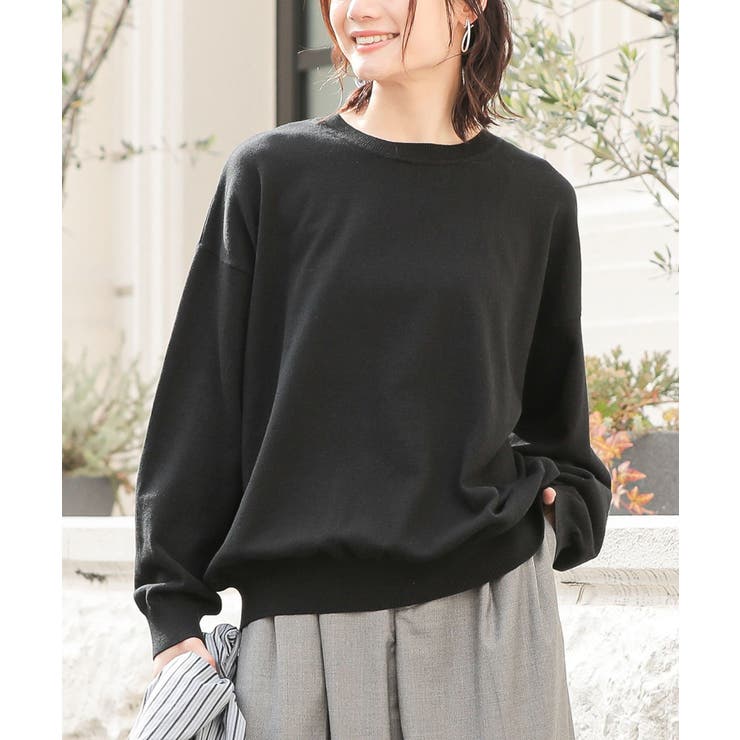 ブラック | n'OrLABEL綿ニットクルーネックプルオーバー  | osharewalker