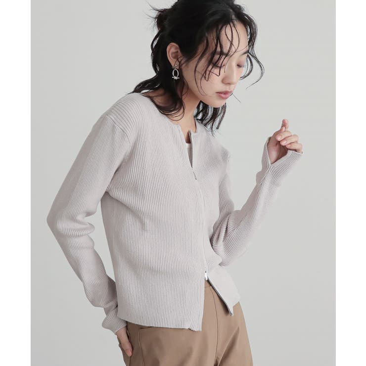 グレージュ | n'OrLABEL綿ニットダブルジップリブカーディガン | osharewalker