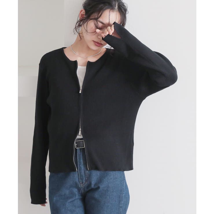 ブラック | n'OrLABEL綿ニットダブルジップリブカーディガン | osharewalker