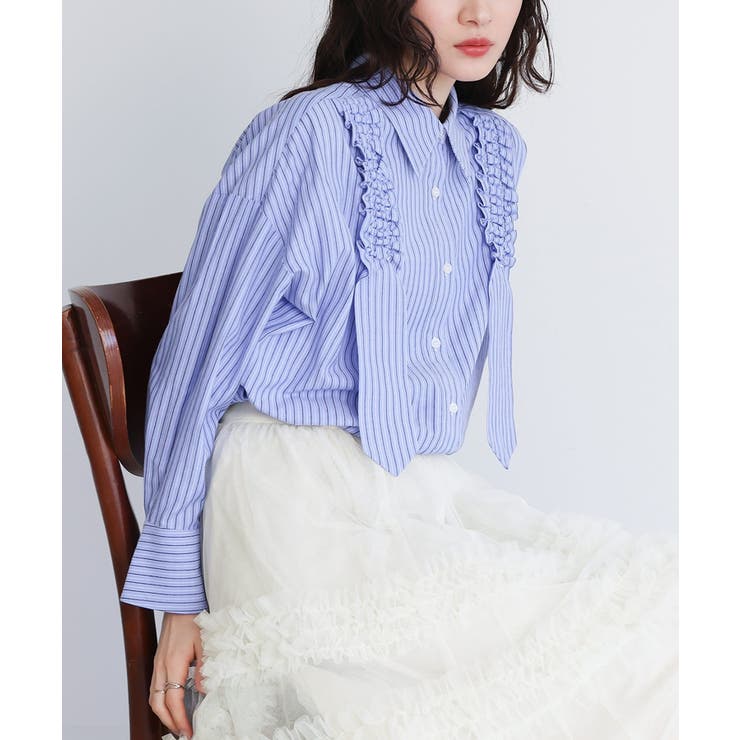 サックス | somari imaginationギャザーモチーフストライプシャツ | osharewalker