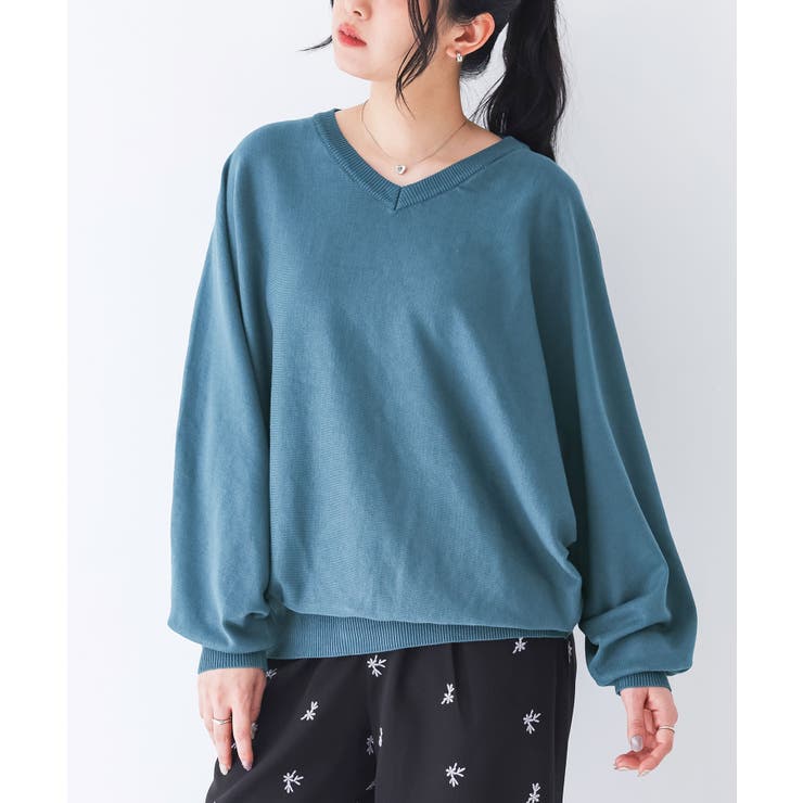 ブルーグリーン | n'OrLABELＶネックドルマンニットプルオーバー  | osharewalker