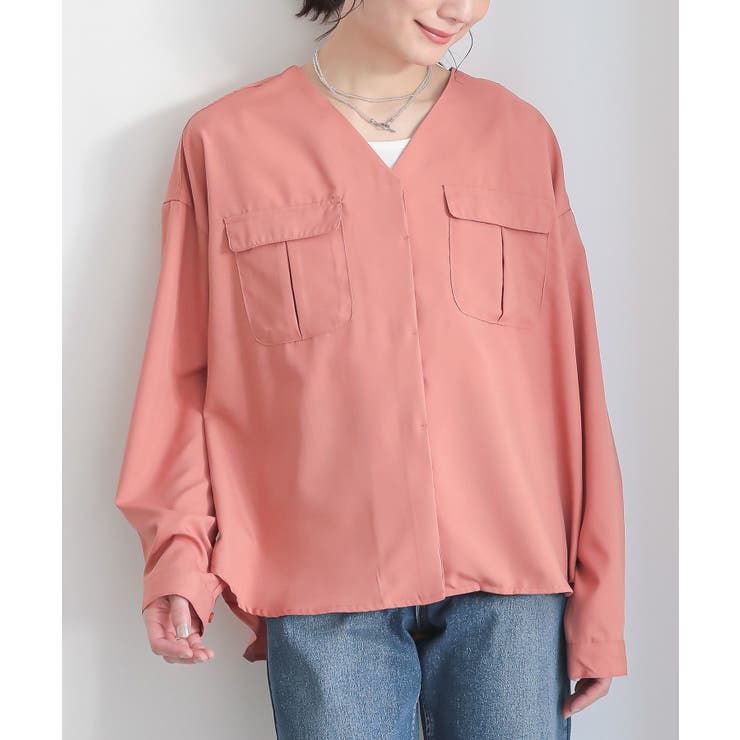 オレンジ | n'OrLABELVネックWポケットシャツ | osharewalker