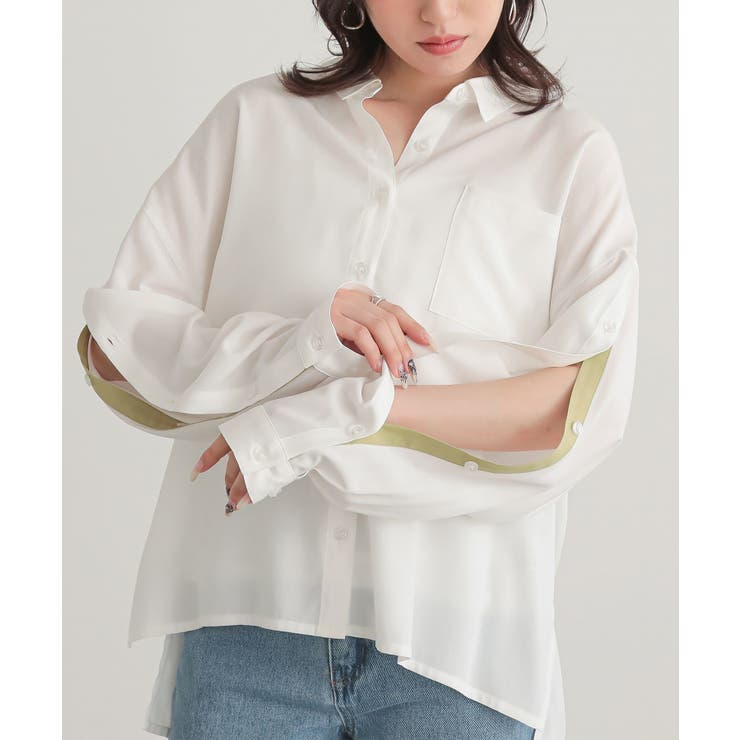 オフホワイト | n'OrLABEL配色オープンスリーブシャツ | osharewalker