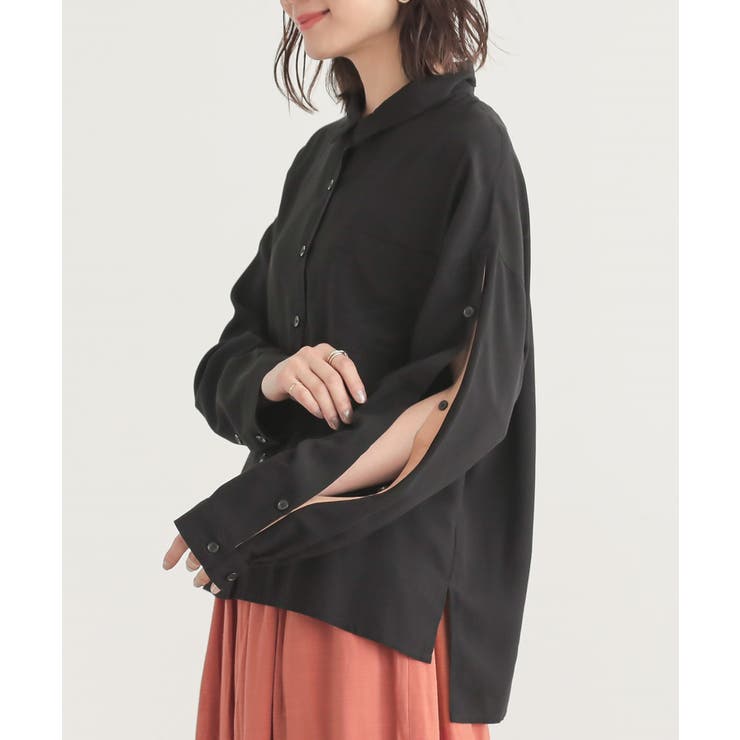 ブラック | n'OrLABEL配色オープンスリーブシャツ | osharewalker