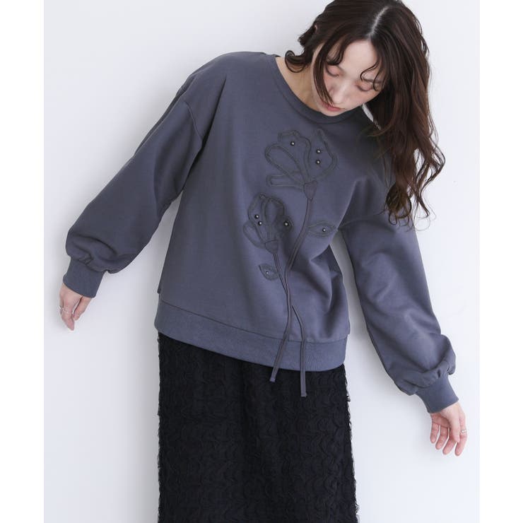 ネイビー | somari imaginationフラワーモチーフスウェット  | osharewalker