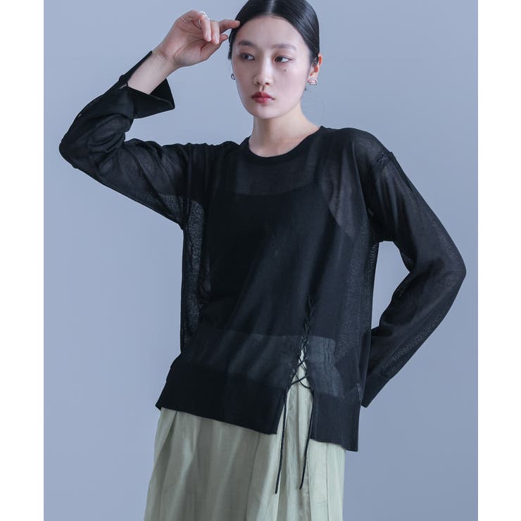 ブラック | kOhAKUレースアップシアーニット | osharewalker