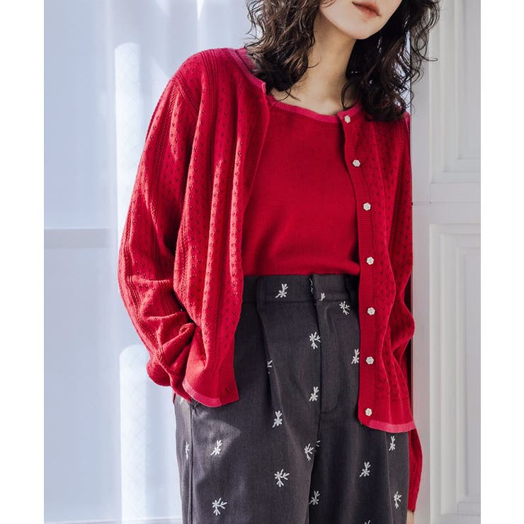 somari imagination配色透かし編みアンサンブルニット [品番 somari imagination配色透かし編みアンサンブルニット [品番