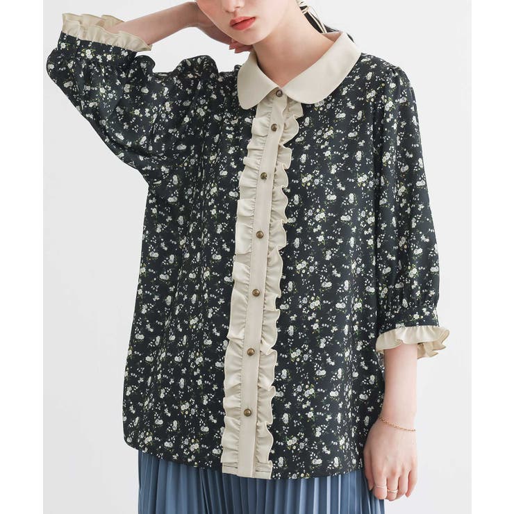 ブラック | somari imagination花柄配色ブラウス | osharewalker