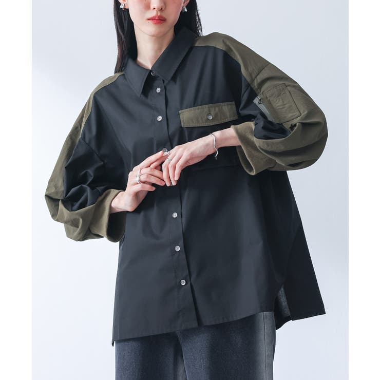 ブラック | kOhAKU異素材袖デザインシャツ | osharewalker