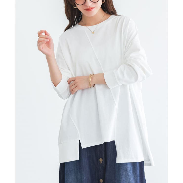 オフホワイト | n'OrLABELアシメ切替ランダムヘムカットソー  | osharewalker