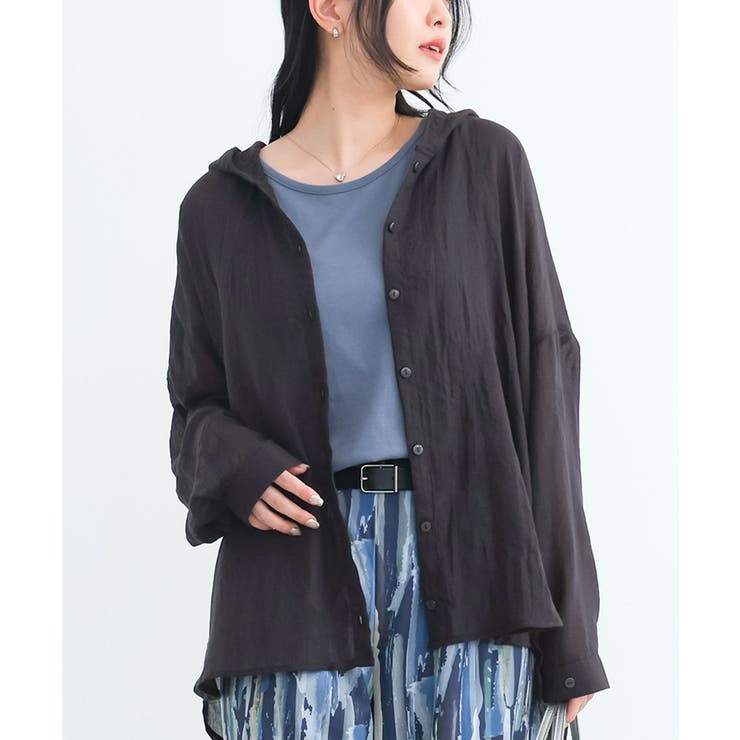 ブラック | n'OrLABELシアーフードシャツ | osharewalker