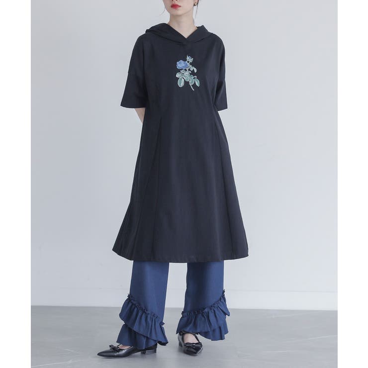 ブラック | somari imagination冷感フラワー刺繍フードワンピース  | osharewalker