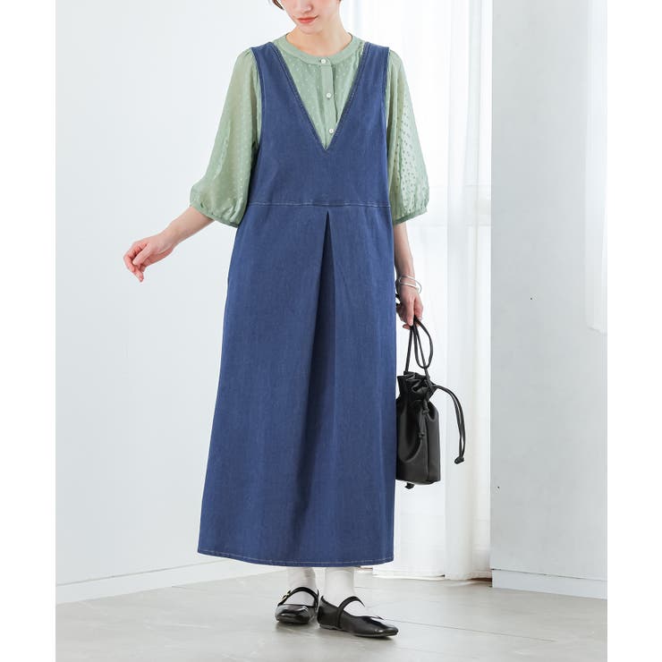 ブルー | n'OrLABEL接触冷感ジャージーデニムジャンパースカート  | osharewalker