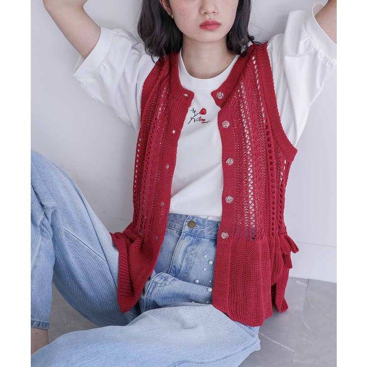 本日限り！10000→9000エイミーロウ・ブラックニットベスト フリル付き アーチフリル シアージレ（ベスト）｜Eimee Law（エイミーロウ