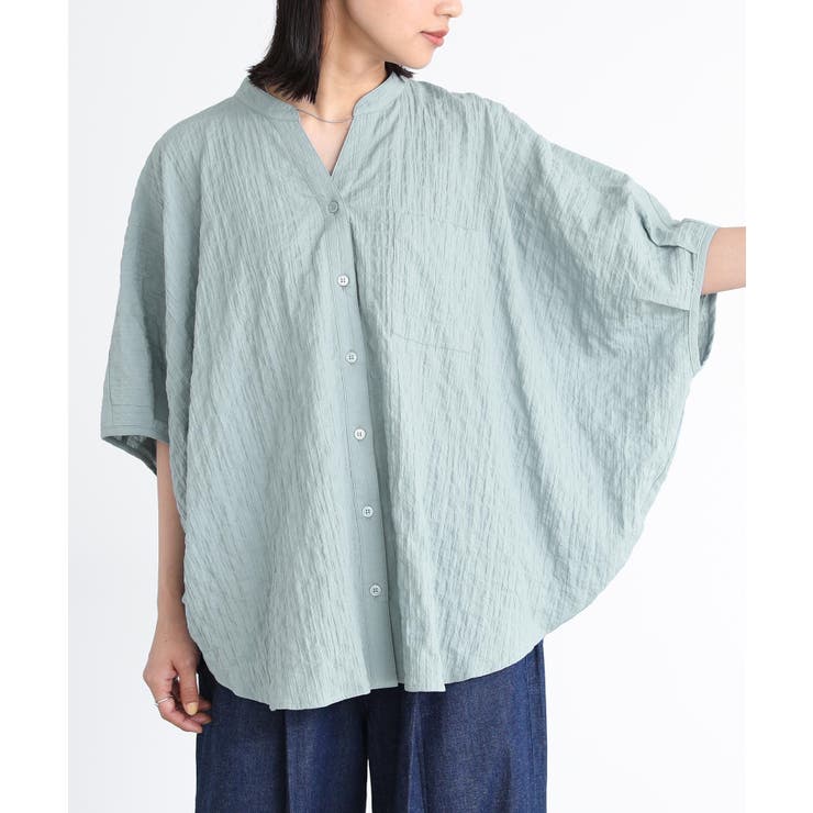 ニュアンスブルー | n'OrLABELシャーリングチェックサークルブラウス | osharewalker