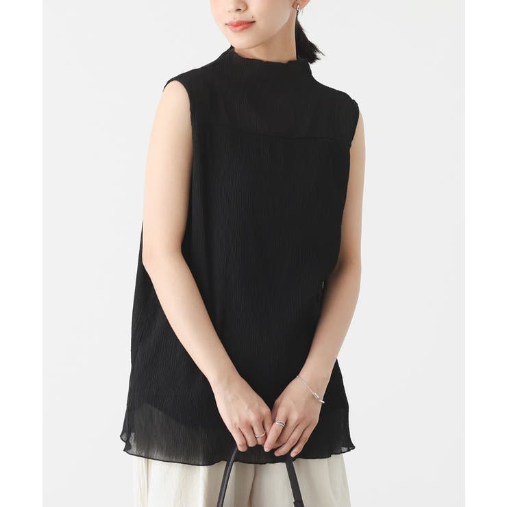 PLATS PLATS ブラック ハイネック トップス crewre online shop / シルクブレンドハイネックトップス