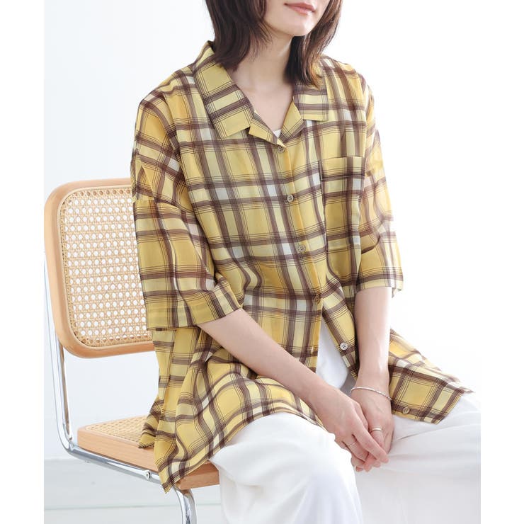 イエロー | n'OrLABELシアーチェック柄シャツ | osharewalker