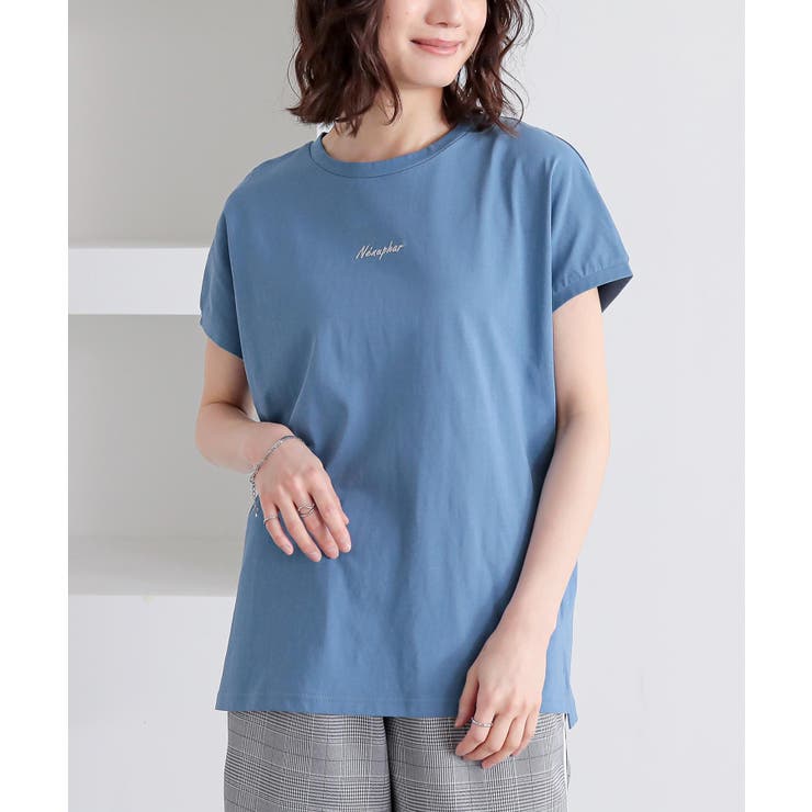 ブルー | n'OrLABEL冷感キープフレンチスリーブ刺繍カットソー | osharewalker