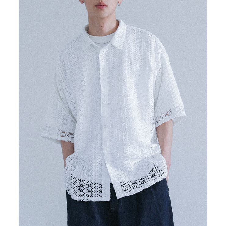 オフホワイト | MDR透かし柄編み半袖シャツ  | osharewalker【MEN】