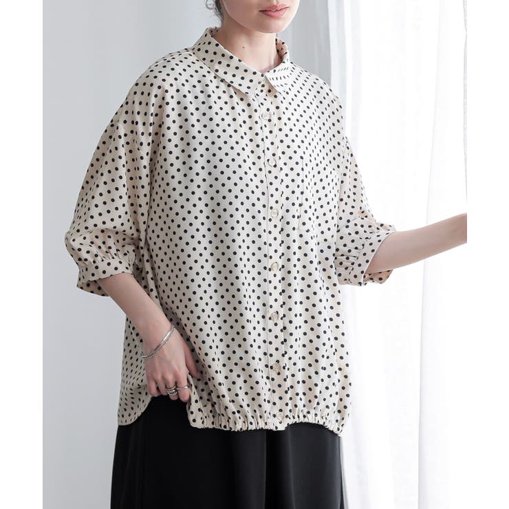 ライトベージュ | n'OrLABEL裾ギャザードットブラウス | osharewalker