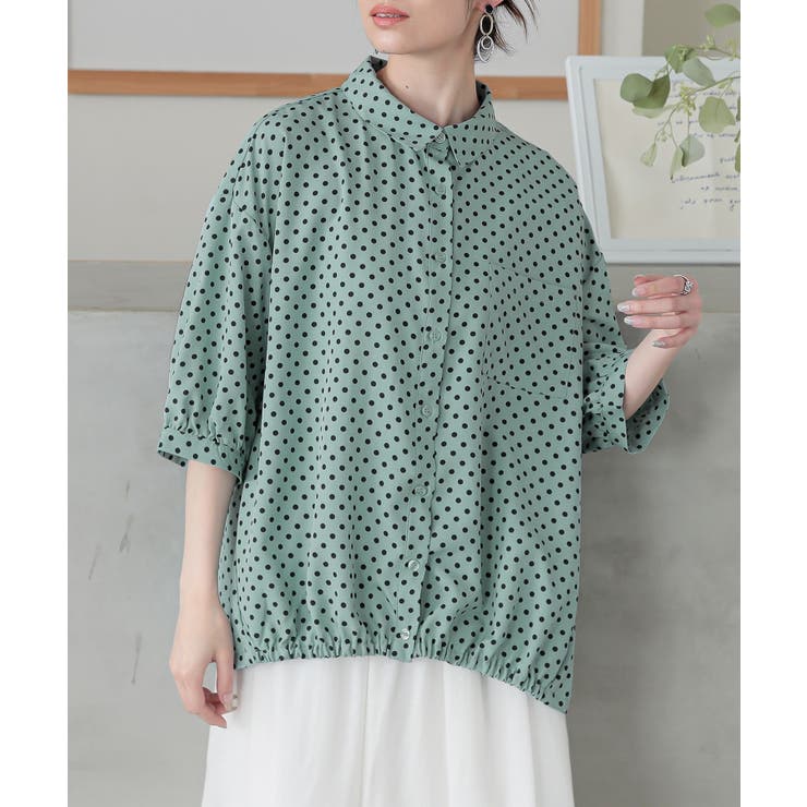 ライトグリーン | n'OrLABEL裾ギャザードットブラウス | osharewalker