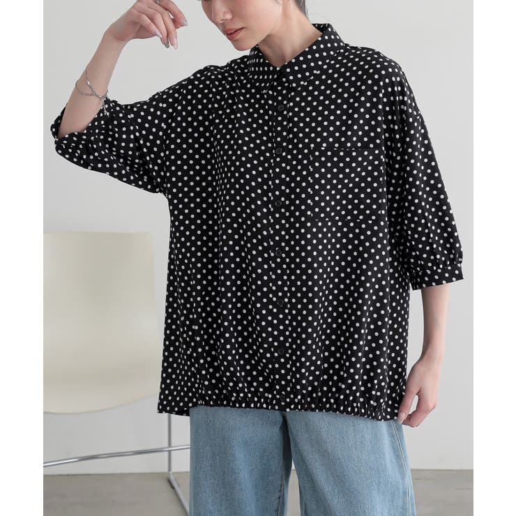 ブラック | n'OrLABEL裾ギャザードットブラウス | osharewalker