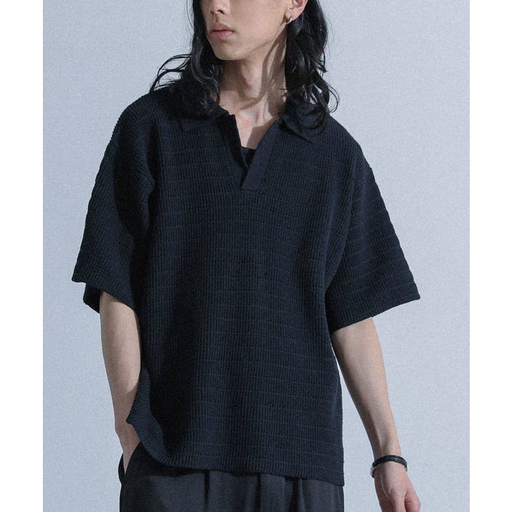 ブラック | MDRスキッパーニットポロ  | osharewalker【MEN】