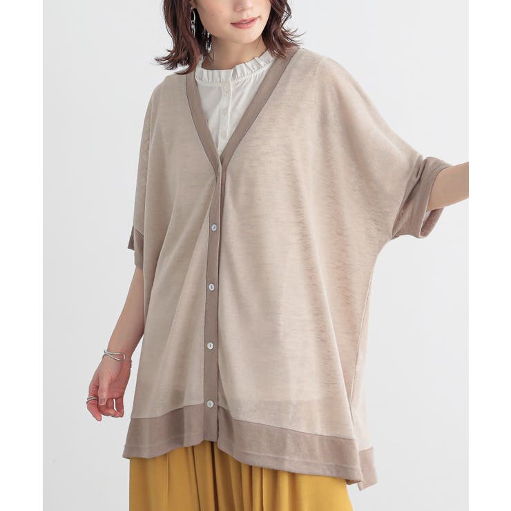 ベージュ | n'OrLABEL配色スラブカットソーカーディガン | osharewalker