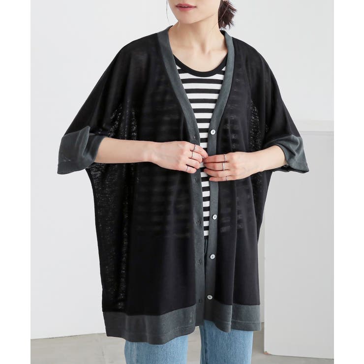 ブラック | n'OrLABEL配色スラブカットソーカーディガン | osharewalker