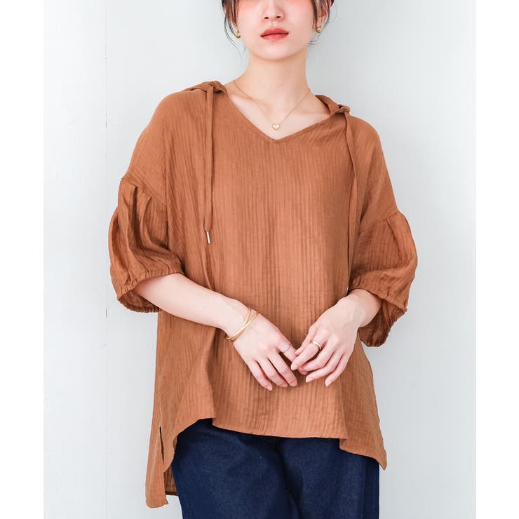 テラコッタ | n'OrLABELフードスキッパー楊柳クレープブラウス | osharewalker