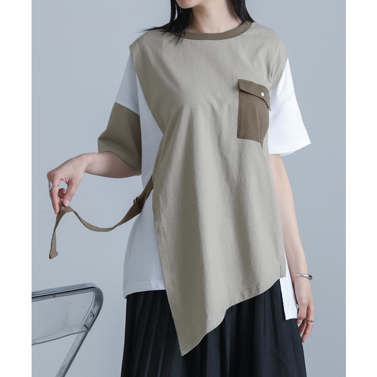 ベージュ | kOhAKU配色アシメカットソー | osharewalker