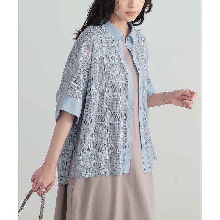 ライトブルー | n'OrLABELチェックレースドルマンシャツ | osharewalker