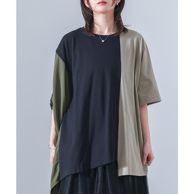 ブラック | kOhAKUシフォンシャーリングアシメカットソー | osharewalker