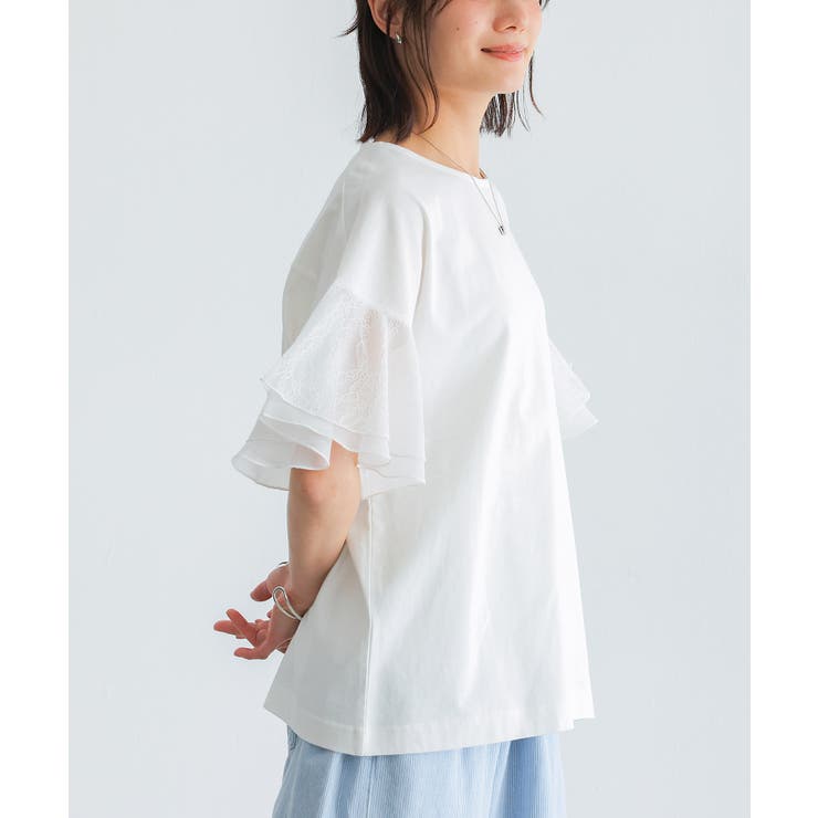 オフホワイト | n'OrLABEL汗じみ防止ひらりレース袖カットソー  | osharewalker